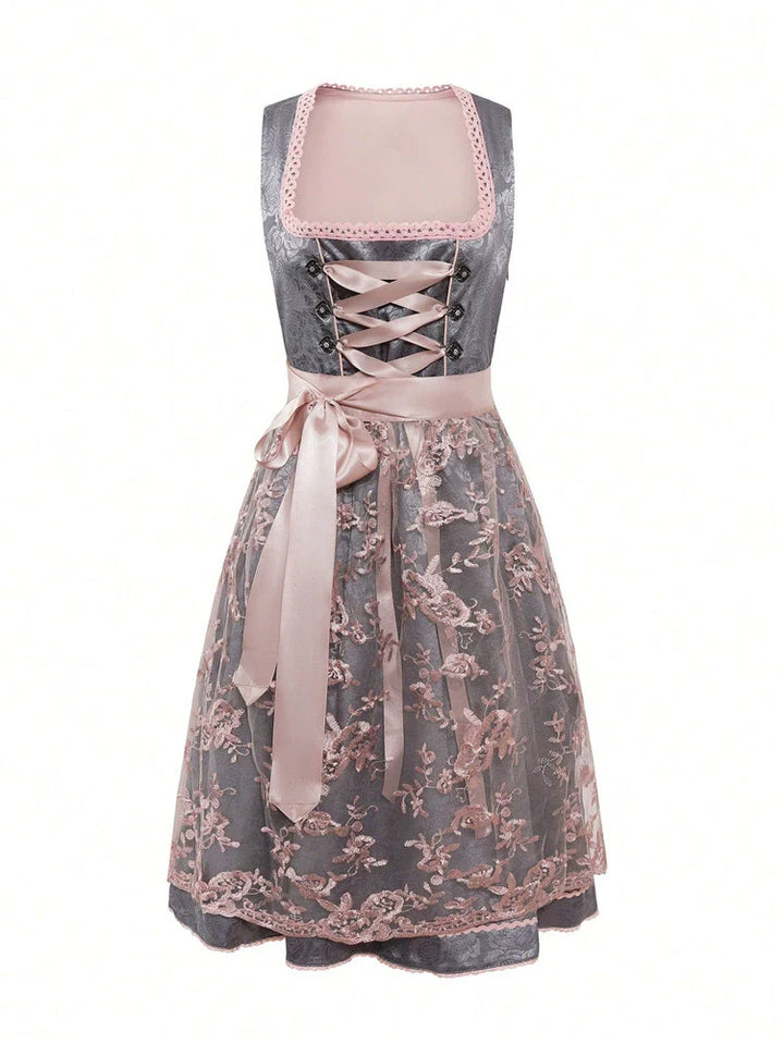Damen Dirndl Kleid mit Spitzenüberrock, Schnürleiste und Zierösen-Dirndl for Women-Alpenkind