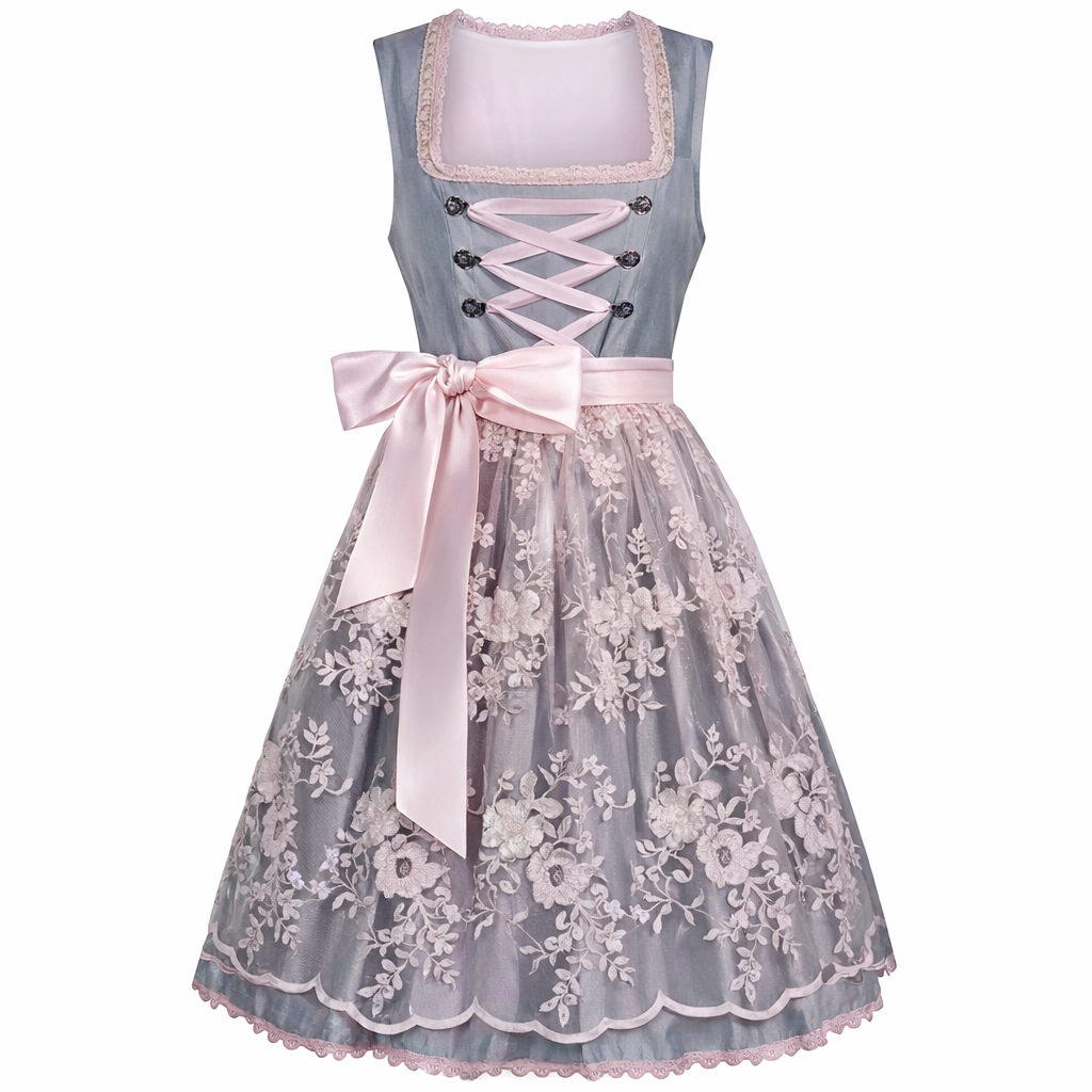 Damen Dirndl Kleid mit Stehkragen, Schnürfront und Spitzenüberlage-Dirndl for Women-Alpenkind