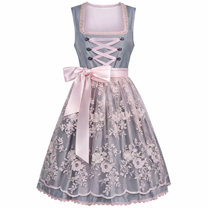 Damen Dirndl Kleid mit Stehkragen, Schnürfront und Spitzenüberlage-Dirndl for Women-Alpenkind
