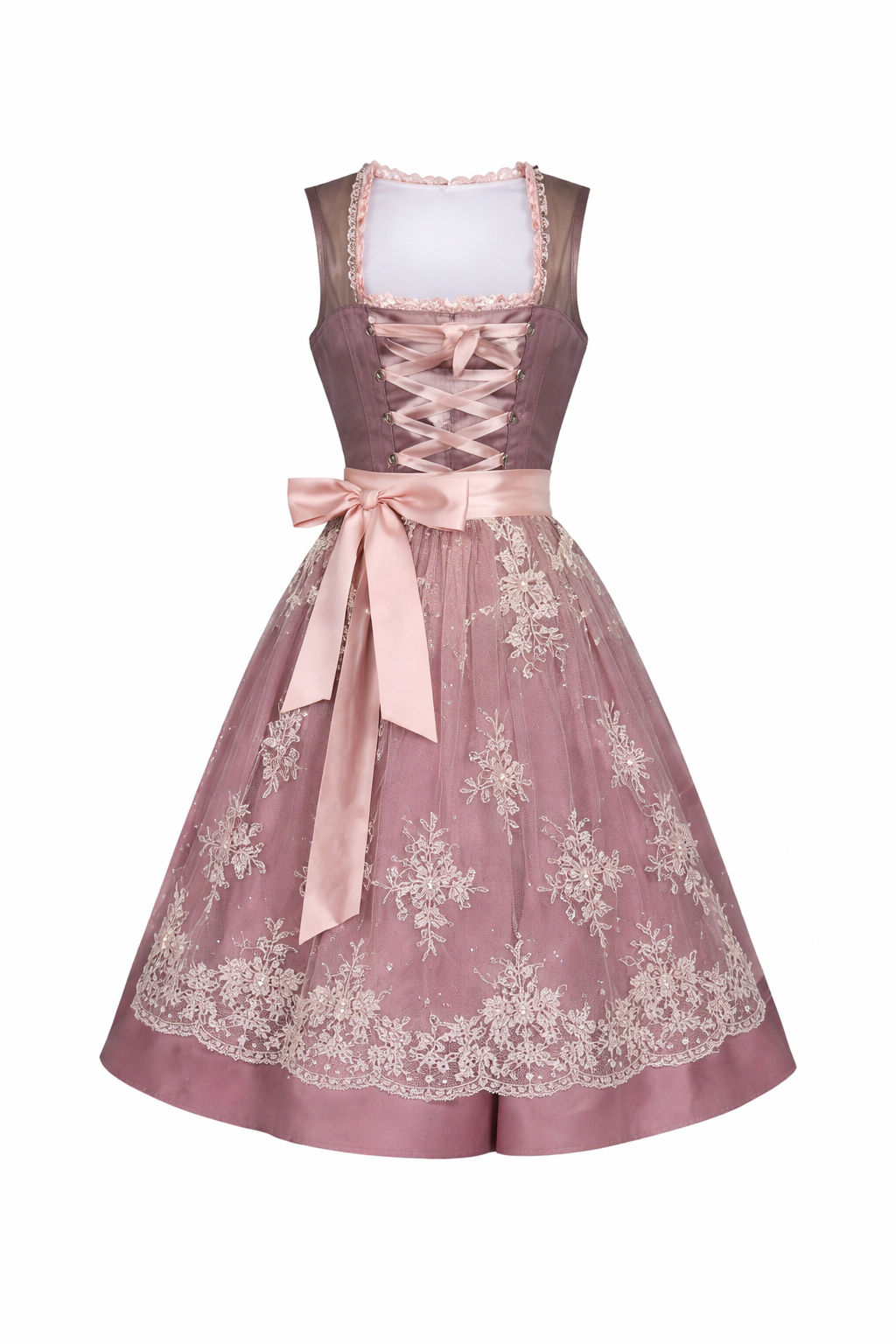 Damen Dirndl Kleid mit Stehkragen, Schnürfront und Spitzenüberlage-Dirndl for Women-Alpenkind