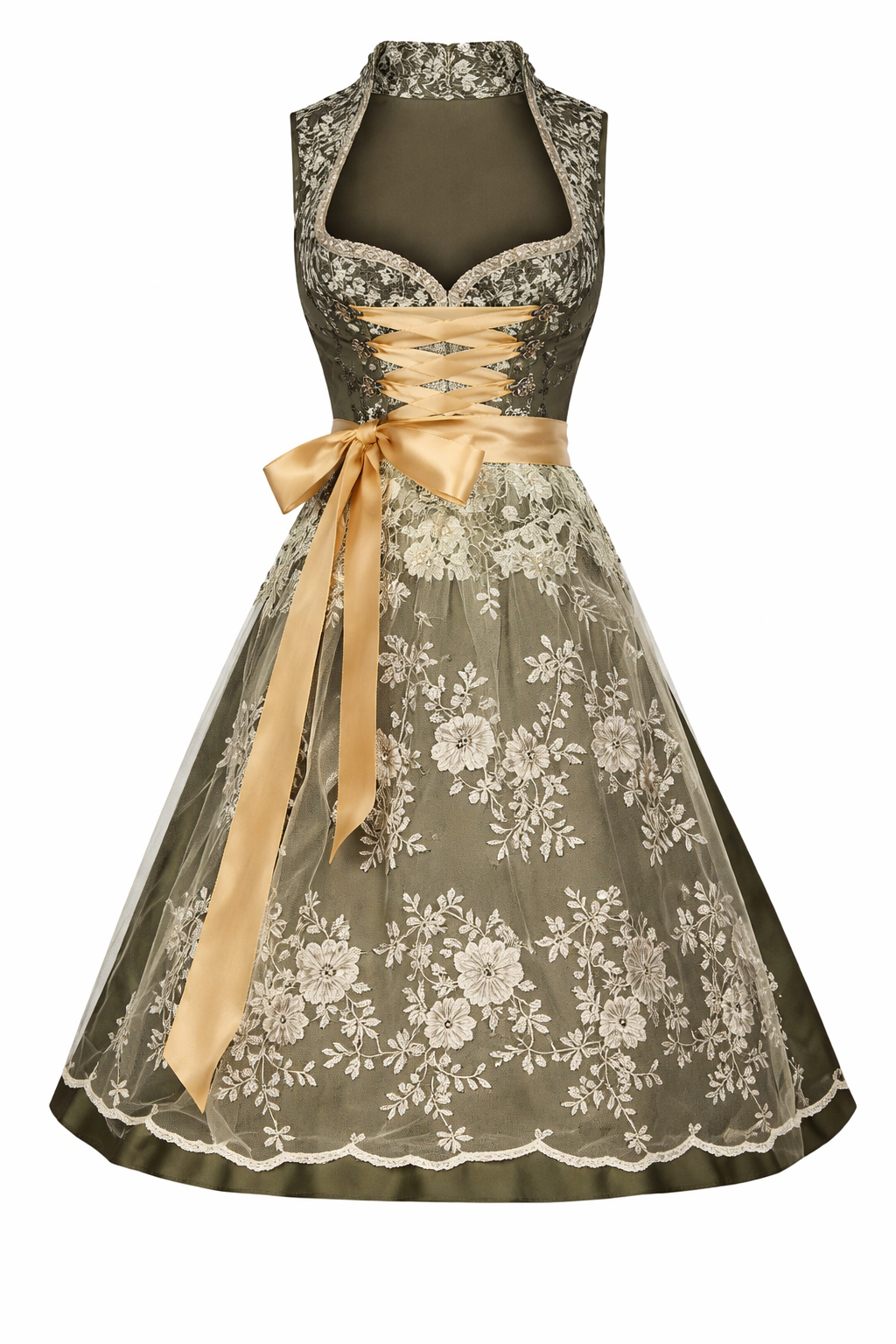 Damen Dirndl Kleid mit Stehkragen, Schnürfront und Spitzenüberlage-Dirndl for Women-Alpenkind