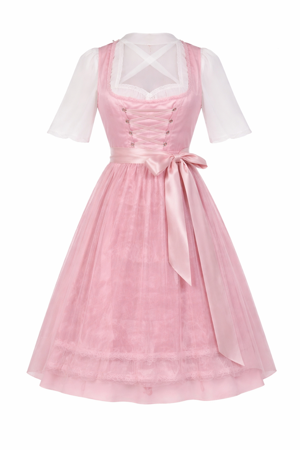Damen Dirndl Kleid mit Zierkette, Schnürfront und bestickter Schürze-Dirndl for Women-Alpenkind