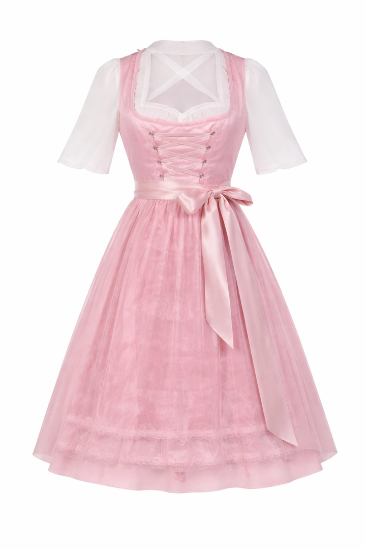 Damen Dirndl Kleid mit Zierkette, Schnürfront und bestickter Schürze-Dirndl for Women-Alpenkind