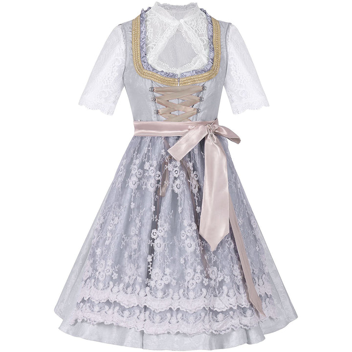 Damen Dirndl Kleid mit Zierkette, Schnürfront und bestickter Schürze-Dirndl for Women-Alpenkind