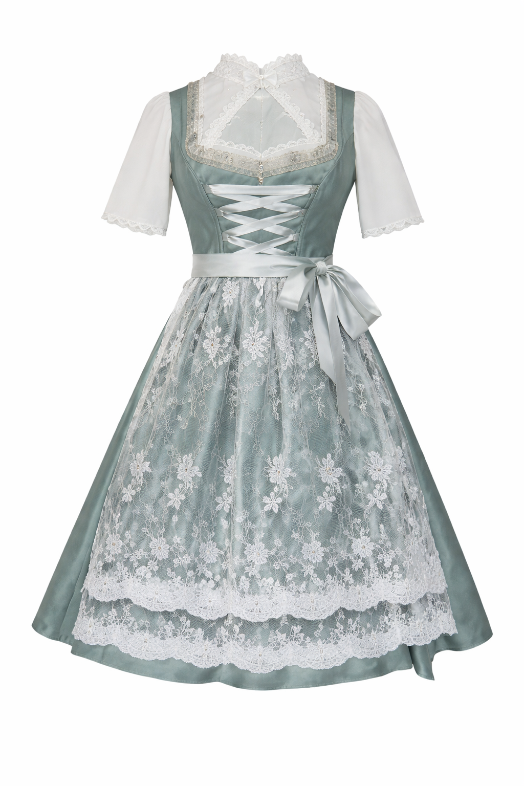 Damen Dirndl Kleid mit Zierkette, Schnürfront und bestickter Schürze-Dirndl for Women-Alpenkind