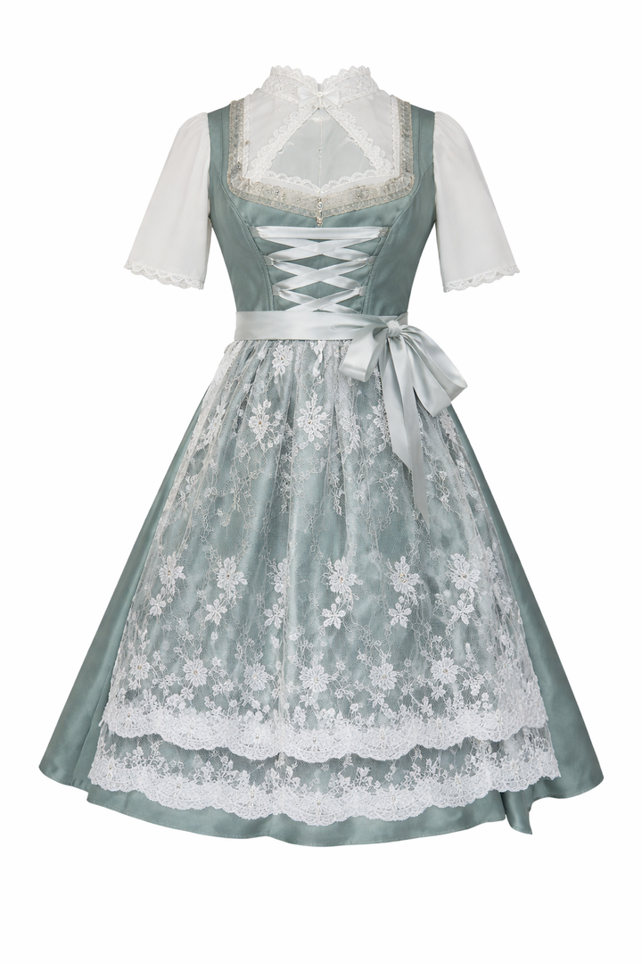 Damen Dirndl Kleid mit Zierkette, Schnürfront und bestickter Schürze-Dirndl for Women-Alpenkind