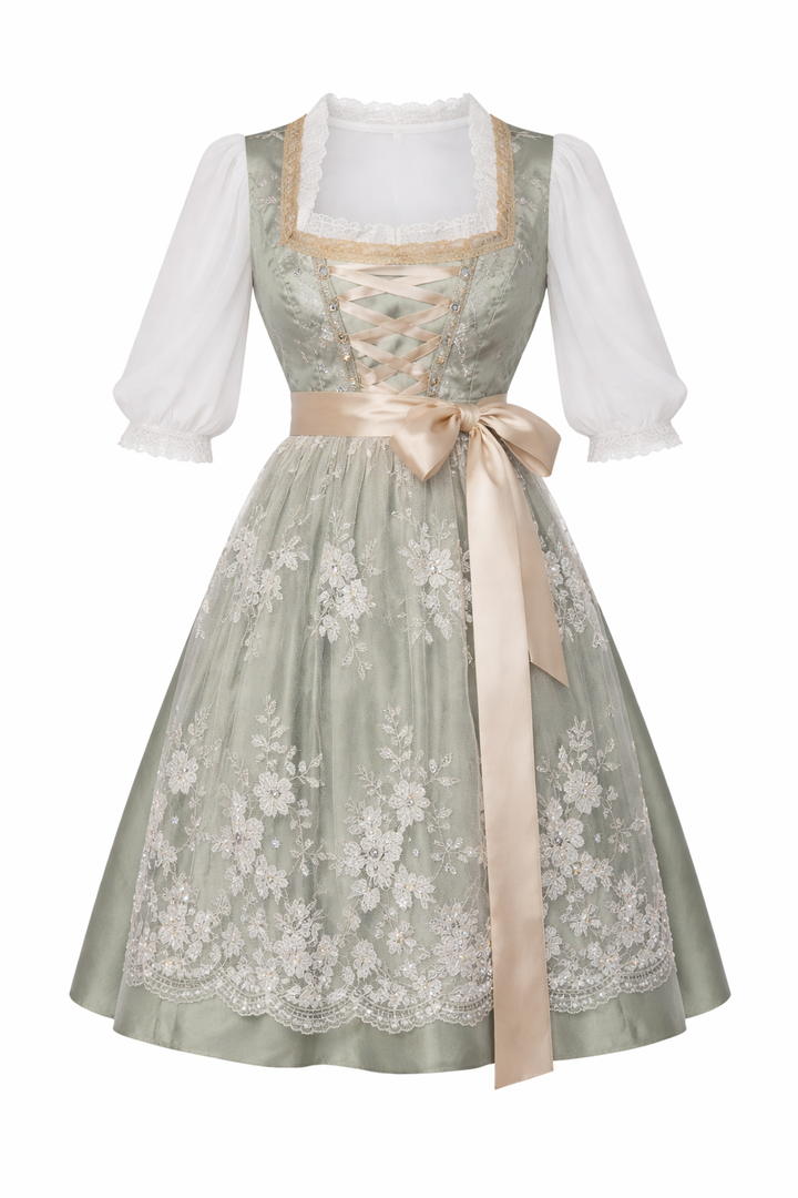 Damen Dirndl Kleid mit Zierkette, Schnürfront und bestickter Schürze-Dirndl for Women-Alpenkind