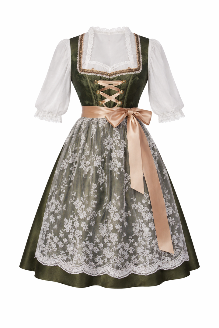 Damen Dirndl Kleid mit Zierkette, Schnürfront und bestickter Schürze-Dirndl for Women-Alpenkind