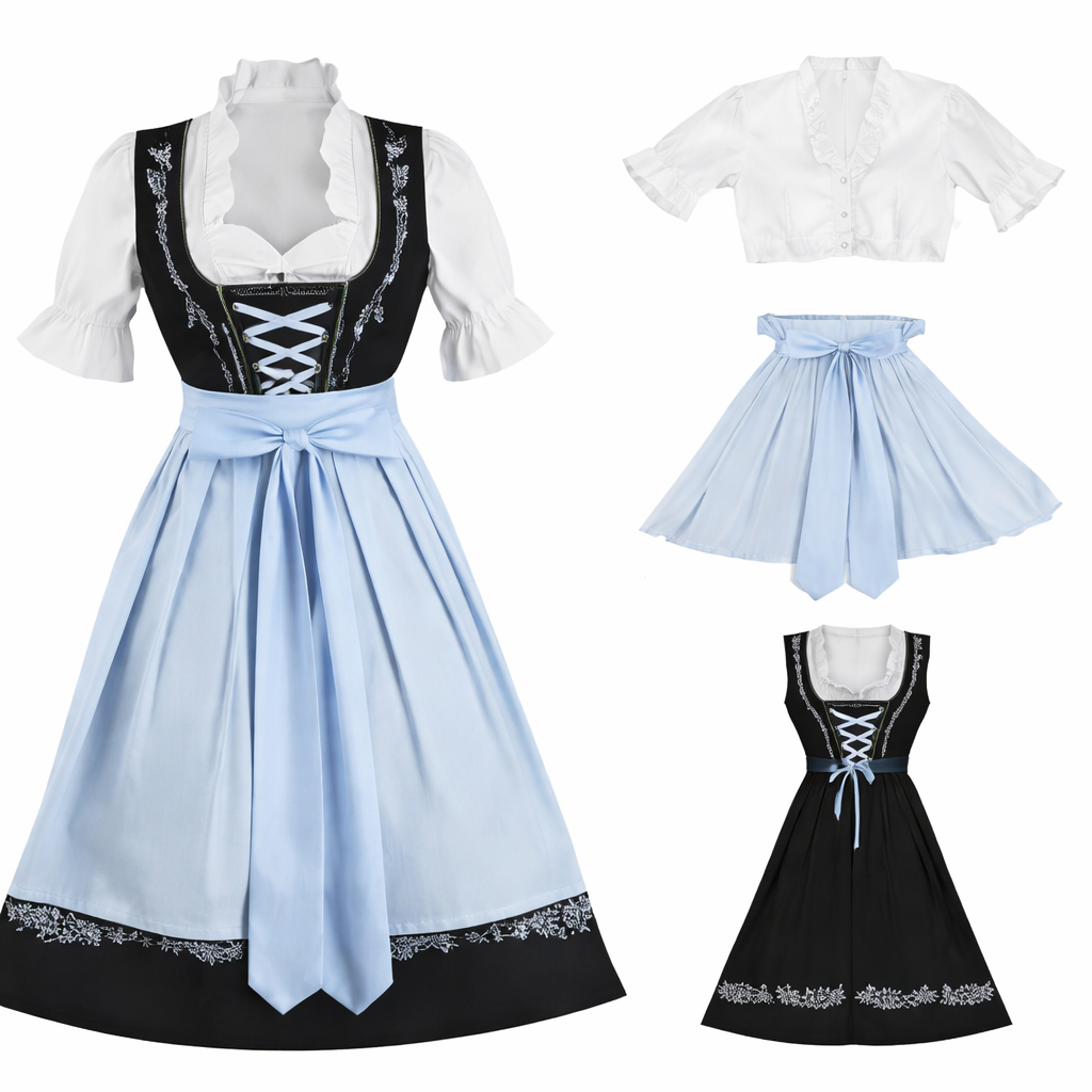 Damen Dirndl Set mit Bluse, Schnürung und Schürze-Dirndl for Women-Alpenkind