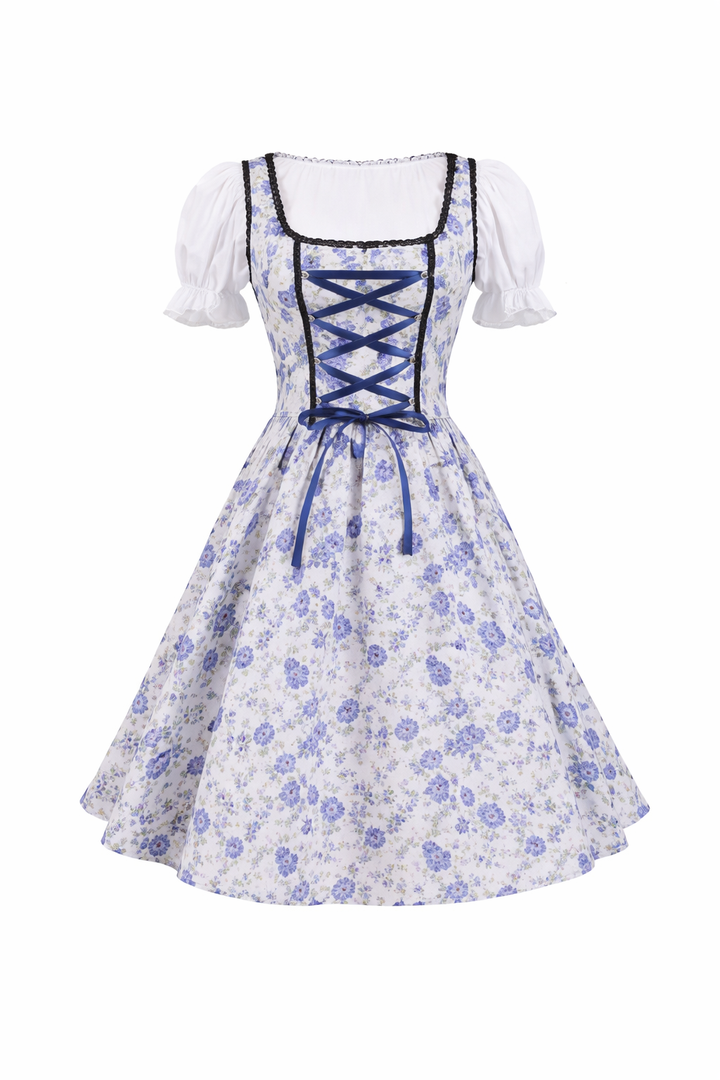Damen Dirndl Set mit floralem Muster, Schnürfront und Schürze-Dirndl for Women-Alpenkind