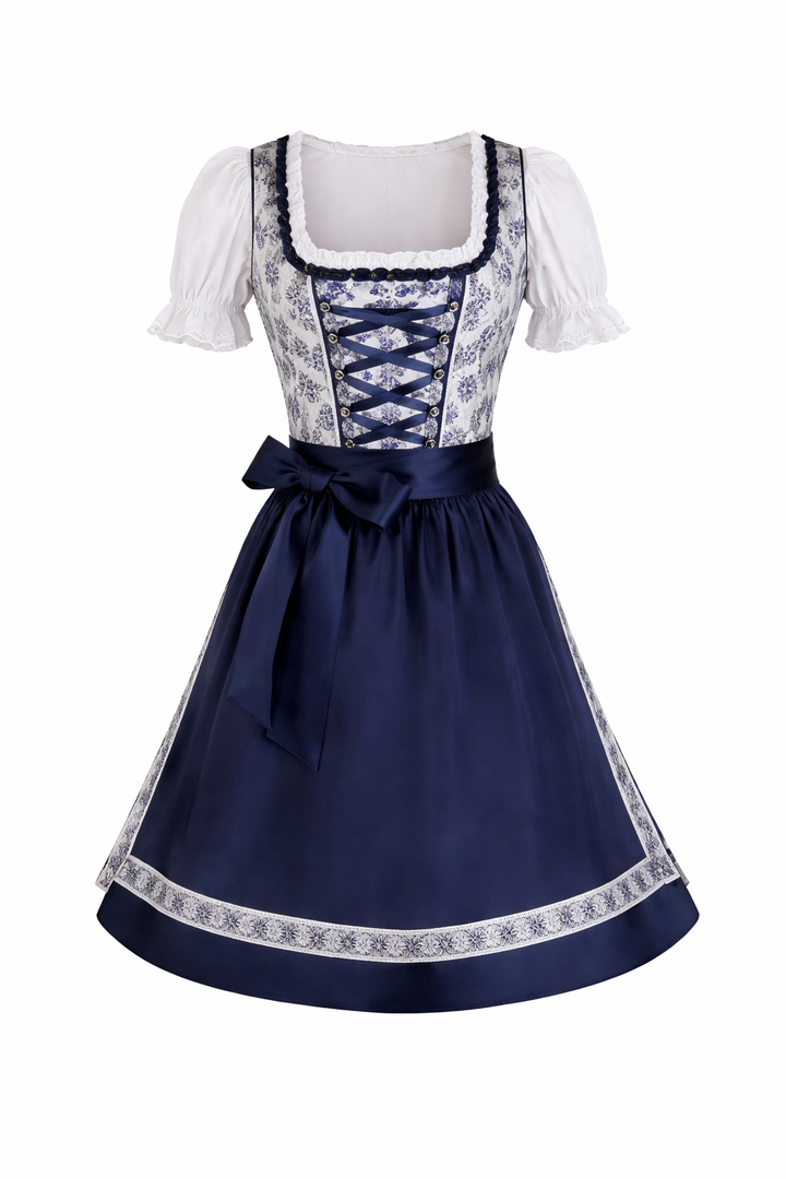 Damen Dirndl Set mit floralem Muster, Schnürfront und Schürze-Dirndl for Women-Alpenkind