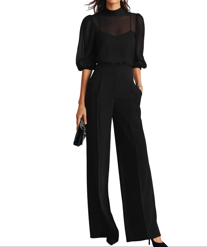 Damen Dreiteiliges Set mit Transparentem Oberteil und Weiter Hose-Women Set-Alpenkind