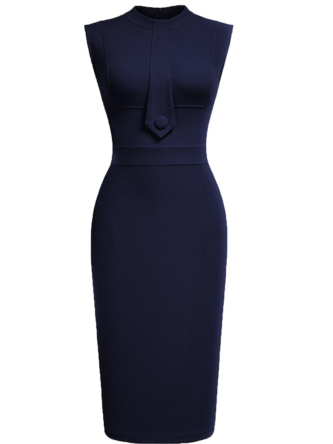 Damen Etuikleid mit Stehkragen und Bindeelement-Midi Dress-Alpenkind
