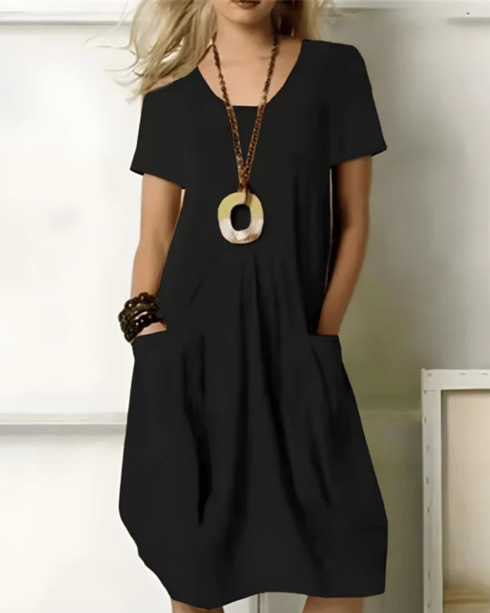 Damen Festliches Sommerkleid mit Taschen | Midi Kleid
