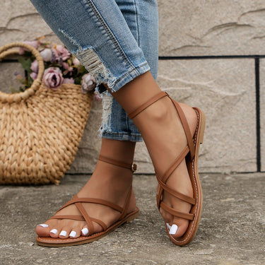 Damen Flache Sandalen mit gekreuzten Riemen und Reißverschluss hinten-Women Footwear-Alpenkind