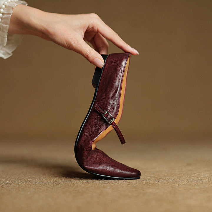 Damen Flache Schuhe mit Spitze, Riemen und Schnallenverschluss-Women Footwear-Alpenkind