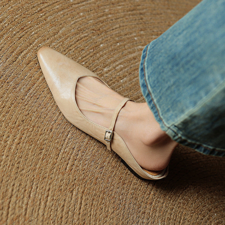 Damen Flache Schuhe mit Spitze, Riemen und Schnallenverschluss-Women Footwear-Alpenkind