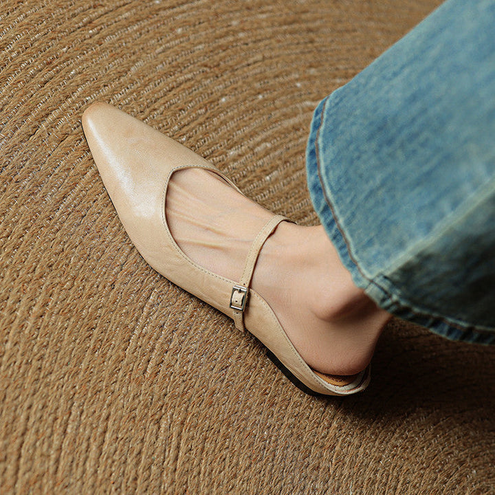 Damen Flache Schuhe mit Spitze, Riemen und Schnallenverschluss-Women Footwear-Alpenkind