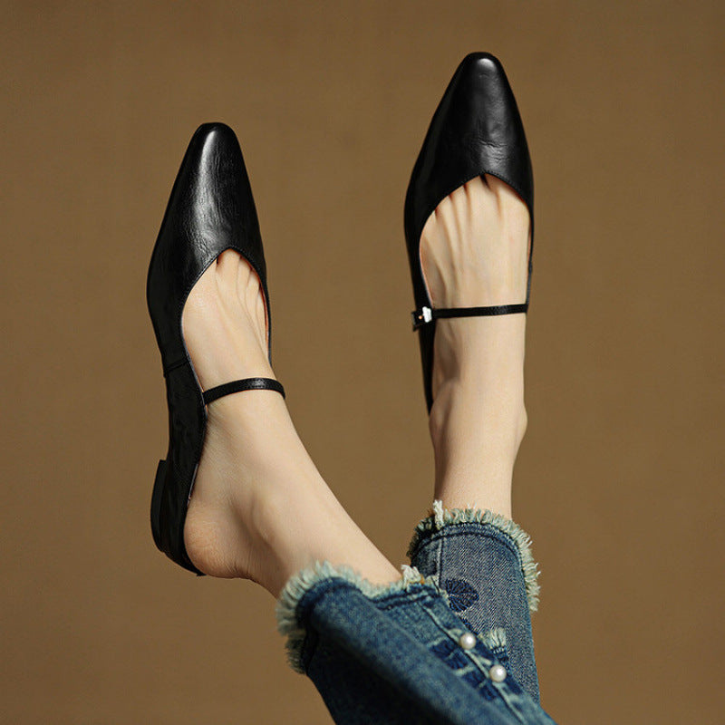 Damen Flache Schuhe mit Spitze, Riemen und Schnallenverschluss-Women Footwear-Alpenkind