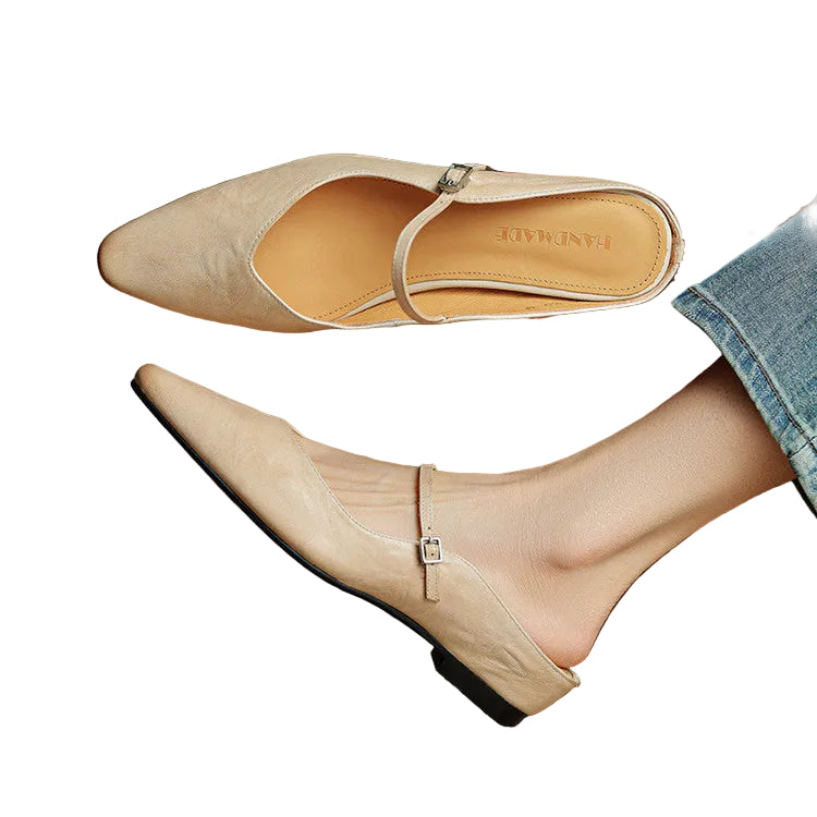 Damen Flache Schuhe mit Spitze, Riemen und Schnallenverschluss-Women Footwear-Alpenkind
