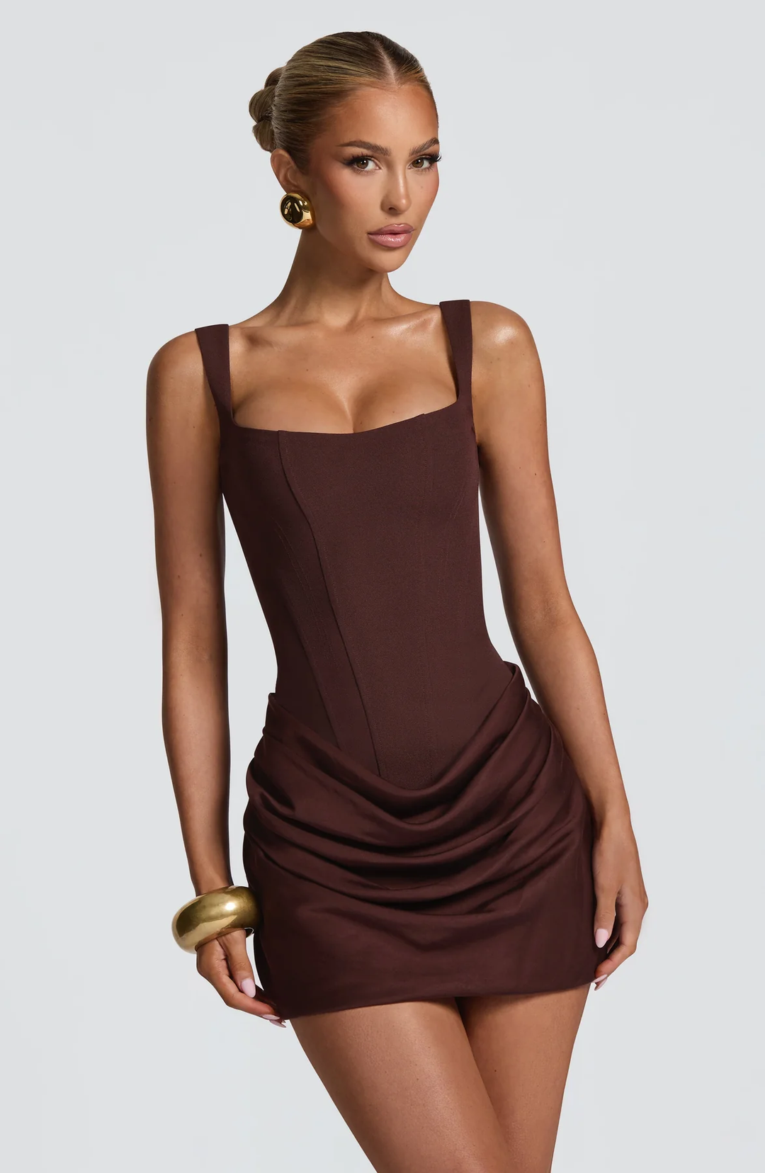 Damen Gerafftes Minikleid mit Karree-Ausschnitt und breiten Trägern