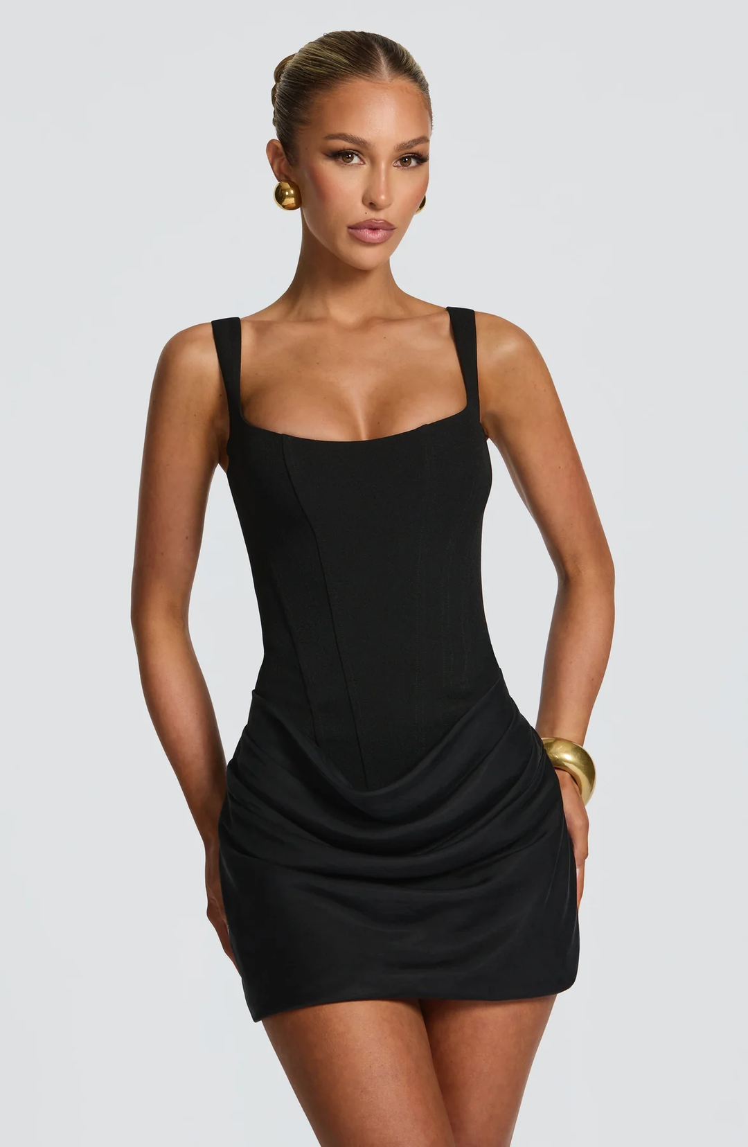 Damen Gerafftes Minikleid mit Karree-Ausschnitt und breiten Trägern