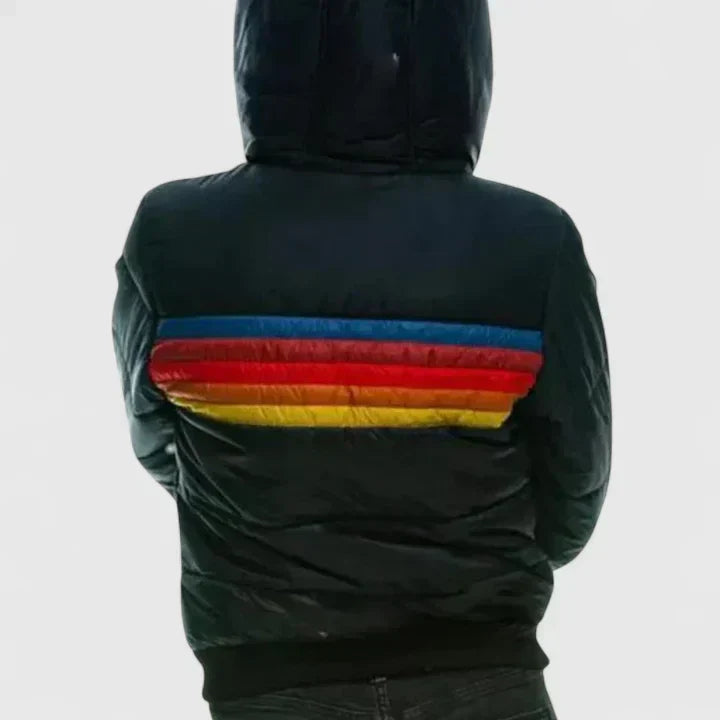 Damen Gesteppte Colorblock Jacke mit Streifen und Teddyfutter