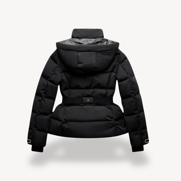 Damen Gesteppte Pufferjacke mit Gürtel Stehkragen Brusttaschen und Reißverschluss