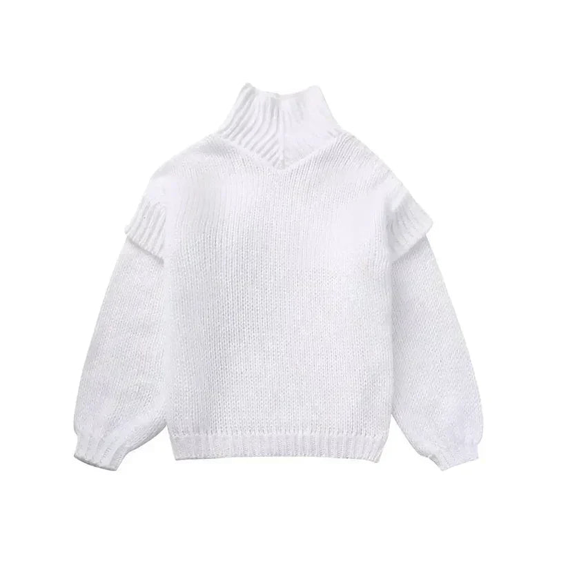 Damen Grobstrick Rollkragenpullover mit Langen Ärmeln und Rippbündchen