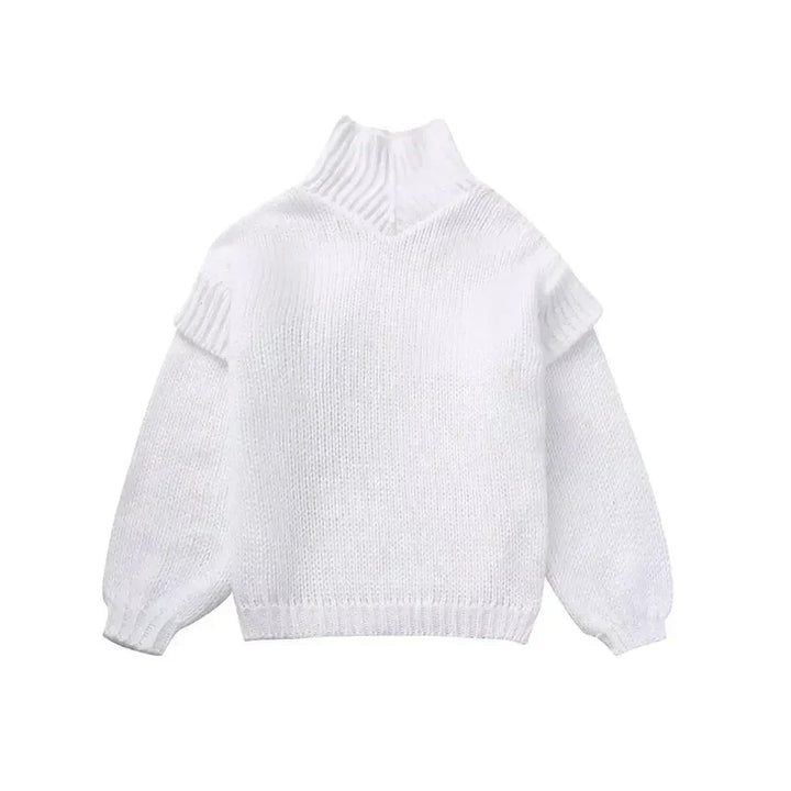 Damen Grobstrick Rollkragenpullover mit Langen Ärmeln und Rippbündchen