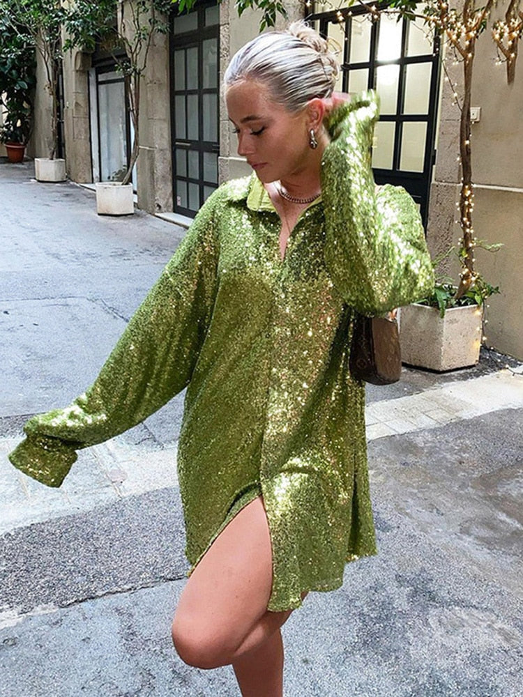 Damen Hemdbluse mit Paillettenbesatz Hemdkragen Langen Ärmeln und Knopfverschluss