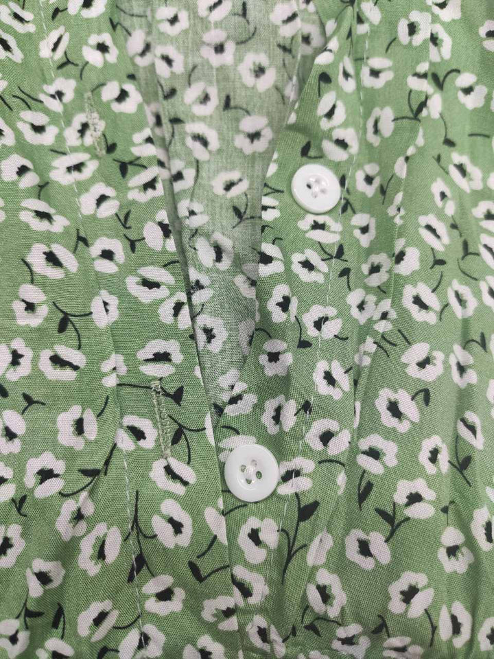 Damen Hemdblusenkleid mit Knopfleiste Bindegürtel Kurzen Ärmeln und Blumenmuster in Midilänge
