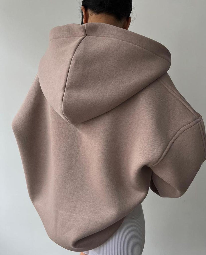 Damen Hoodie mit Kapuze V-Ausschnitt Polokragen und Bündchen