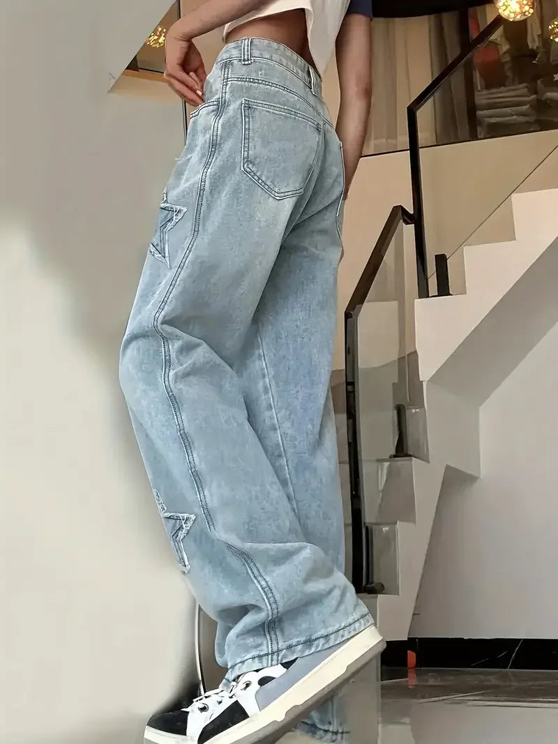 Damen Hose mit hohem Bund und Sternapplikationen