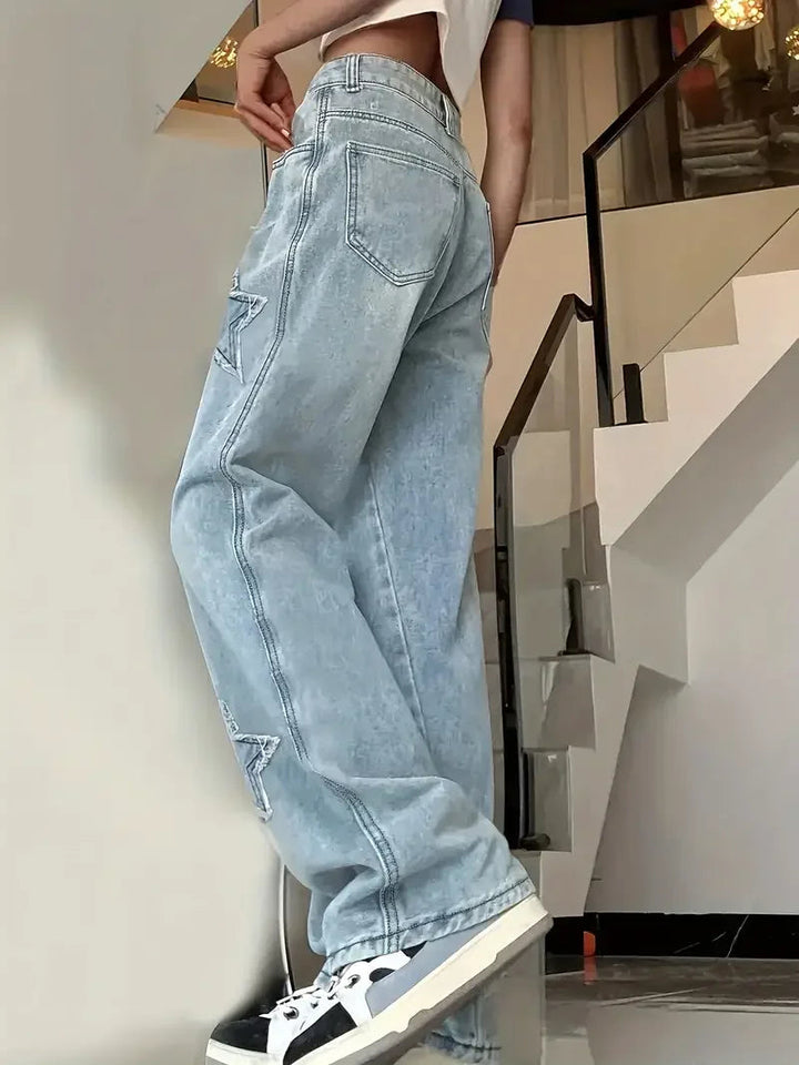 Damen Hose mit hohem Bund und Sternapplikationen