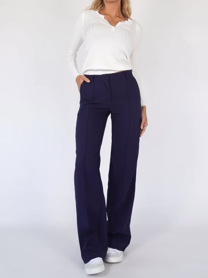 Damen Hose mit hohem Bund weiten Beinen und sichtbaren Frontnähten