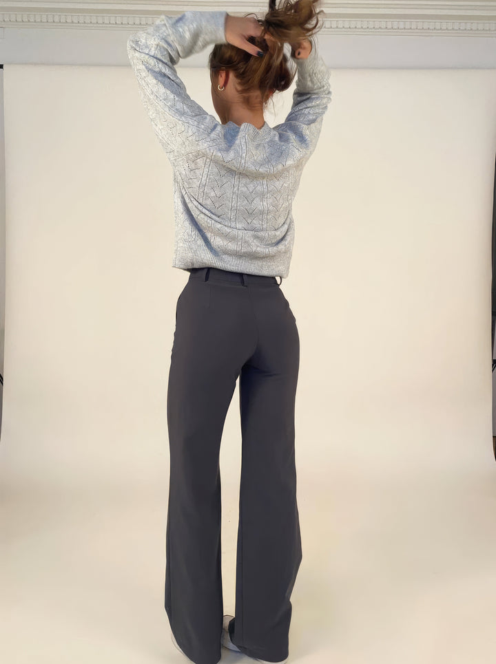 Damen Hose mit hohem Bund weiten Beinen und sichtbaren Frontnähten