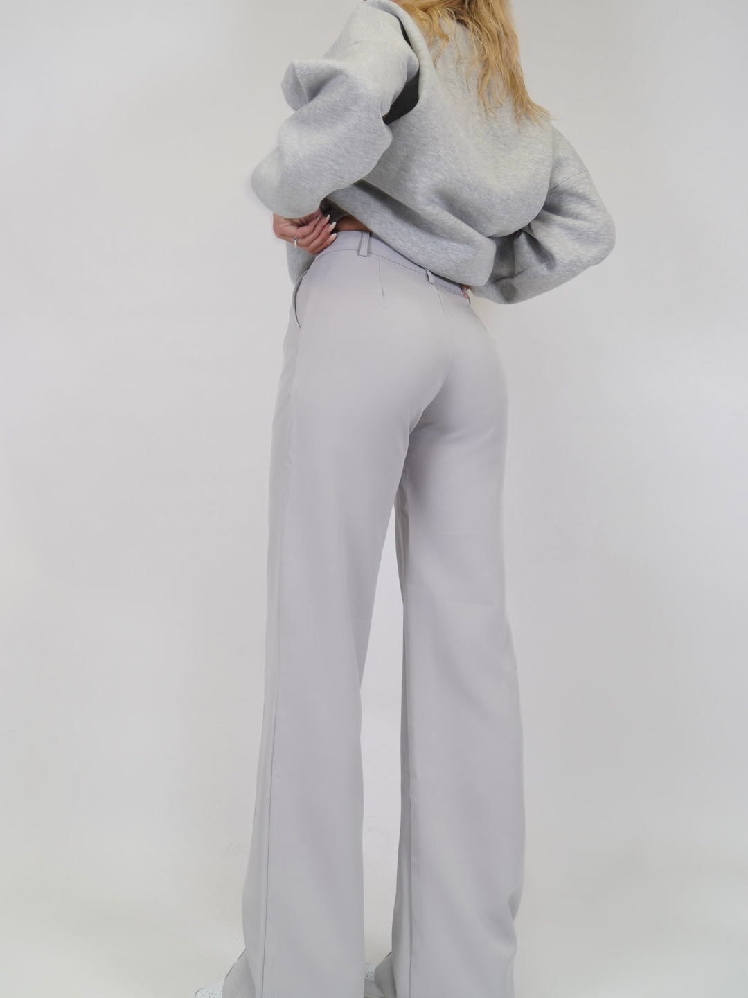 Damen Hose mit hohem Bund weiten Beinen und sichtbaren Frontnähten