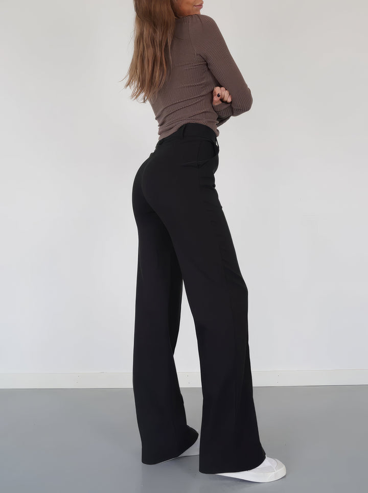 Damen Hose mit hohem Bund weiten Beinen und sichtbaren Frontnähten