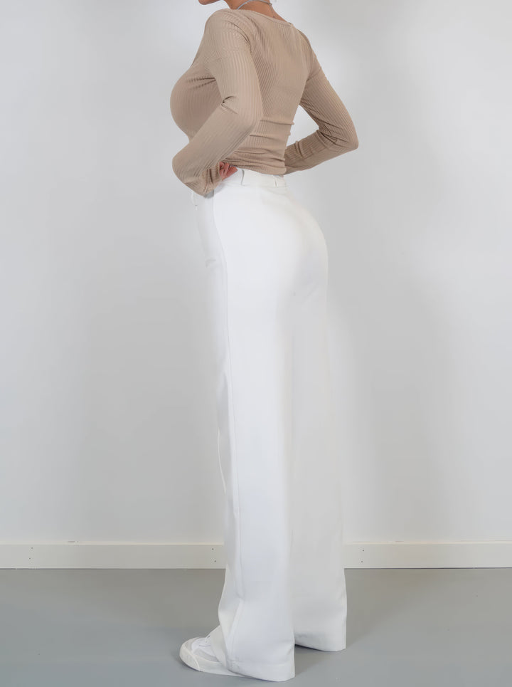 Damen Hose mit hohem Bund weiten Beinen und sichtbaren Frontnähten