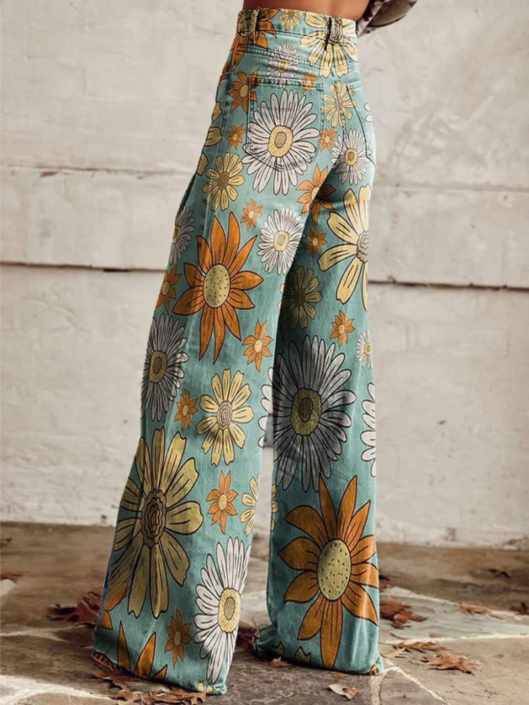 Damen Hose mit weitem Bein und Blumenmuster