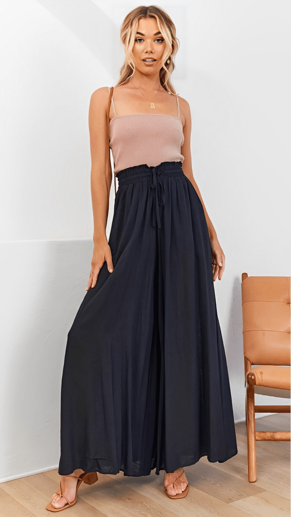 Damen Hose mit weitem Bein und elastischem Bund