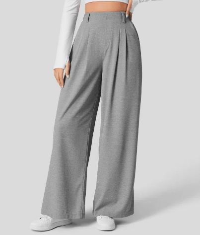 Damen Hose mit weitem Bein und Falten an der Vorderseite