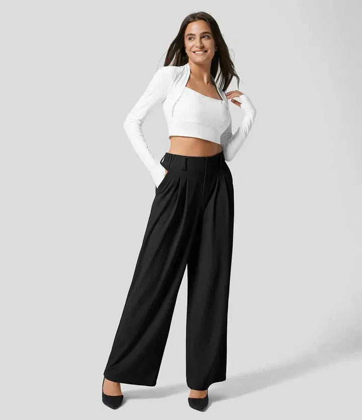 Damen Hose mit weitem Bein und Falten an der Vorderseite