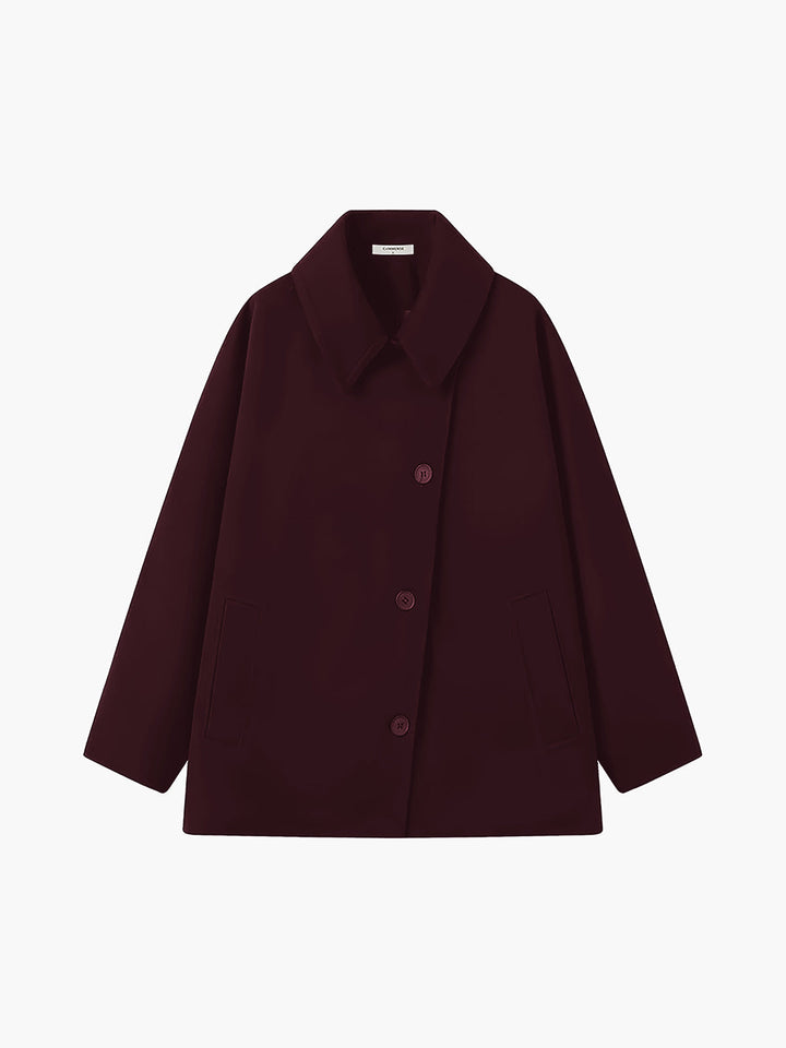 Damen Jacke mit Knopfleiste Reverskragen Aufgesetzten Taschen und Kontrastbündchen