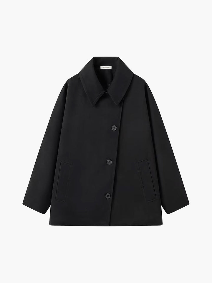 Damen Jacke mit Knopfleiste Reverskragen Aufgesetzten Taschen und Kontrastbündchen