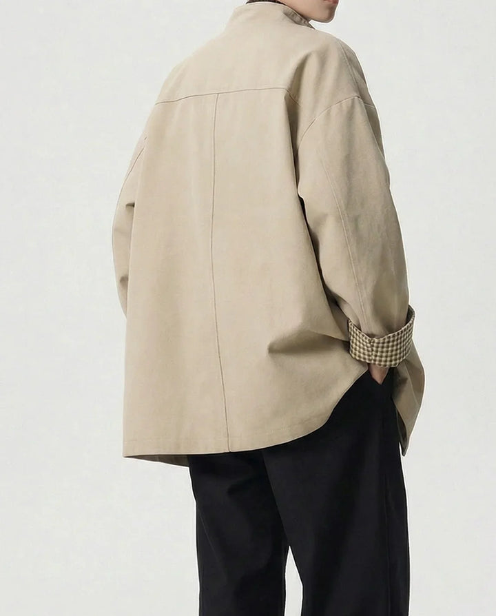 Damen Jacke mit Knopfleiste und Kariertem Kragenbesatz-Women Coats-Alpenkind