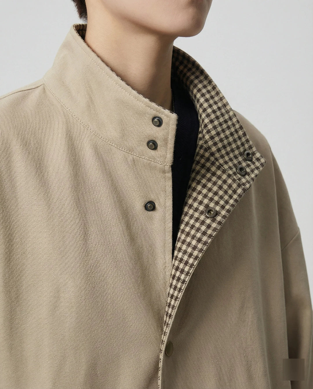 Damen Jacke mit Knopfleiste und Kariertem Kragenbesatz-Women Coats-Alpenkind