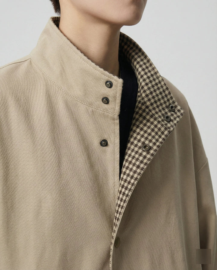Damen Jacke mit Knopfleiste und Kariertem Kragenbesatz-Women Coats-Alpenkind