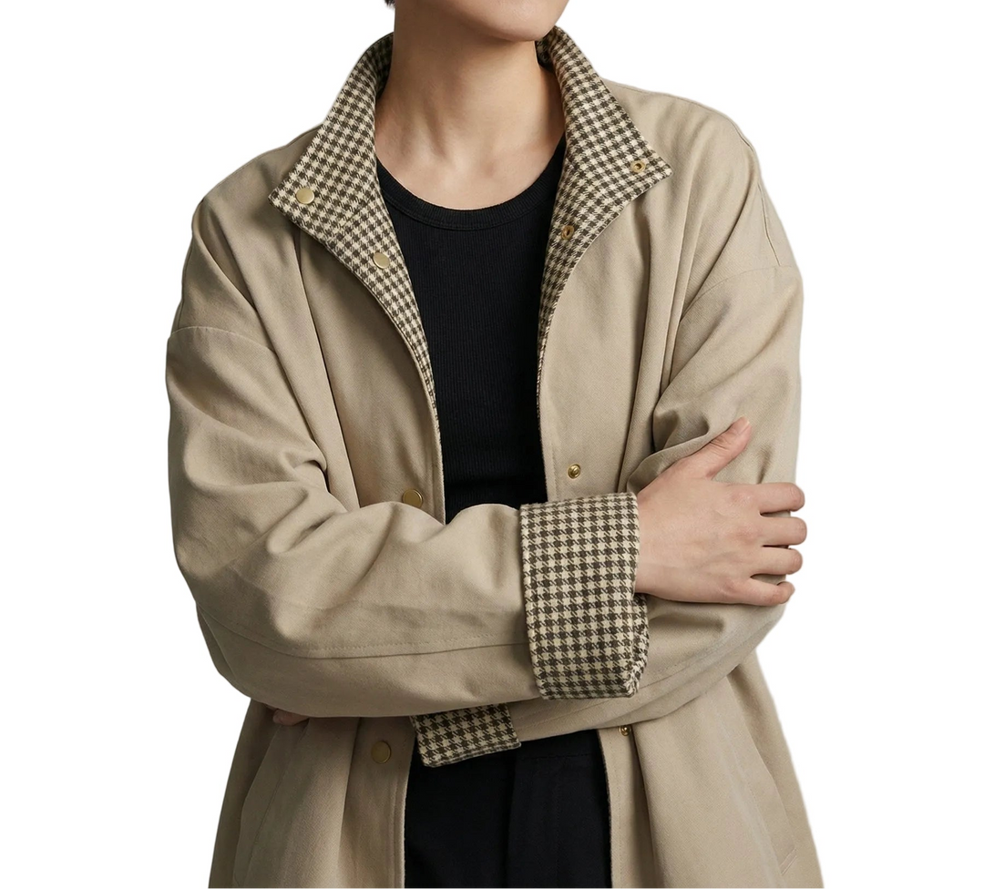Damen Jacke mit Knopfleiste und Kariertem Kragenbesatz-Women Coats-Alpenkind